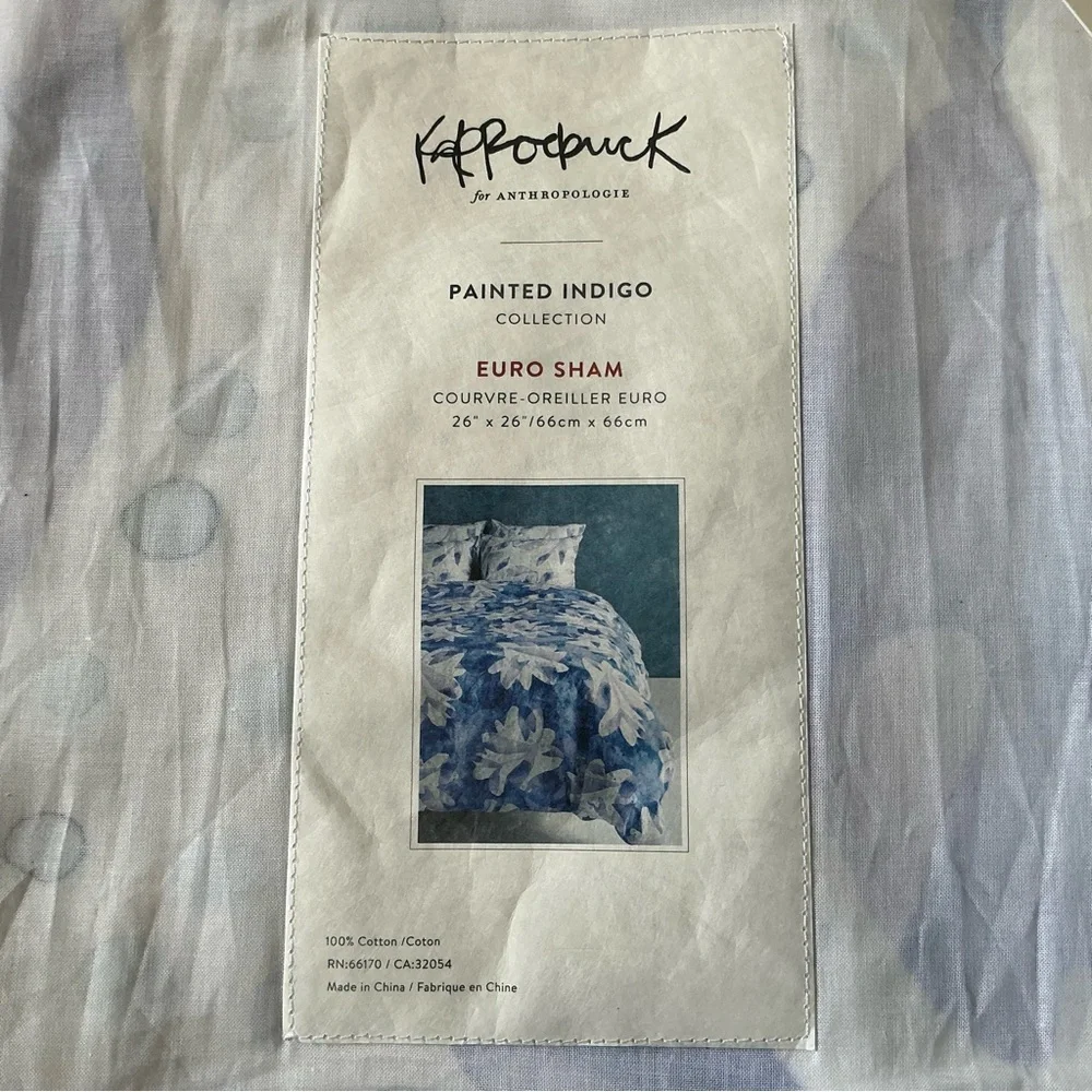 Kate Roebuck for Anthropologie painted indigo euro sham NWT